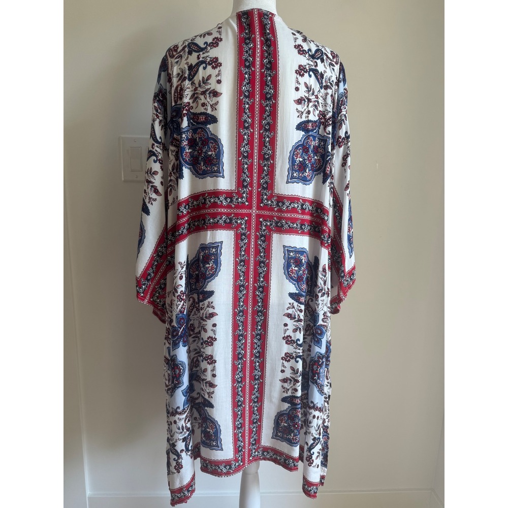 Maurices Womens 3X Paisley Floral Kimono Wrap Red Blue White Boho Open Front NEW - Picture 7 of 12